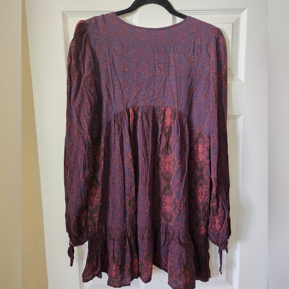 #282 FREE PEOPLE Purple Floral Tunic or Mini Dress - Picture 6 of 9